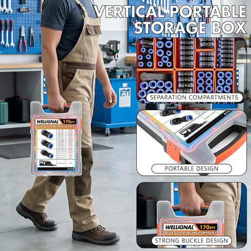 170 قطعة مجموعة تركيبات خرطوم الهواء سريعة التوصيل، 1/8 بوصة 1/4 بوصة 3/8 بوصة 1/2 بوصة 5/16 بوصة NPT دفع لتوصيل التركيبات، مجموعة تركيبات توصيل سريعة تعمل بالهواء المضغوط مطلية بالنيكل لضاغط الهواء والسيارات والصناعية وأنظمة الهواء in Kuwait