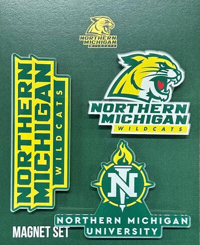 مغناطيس أكريليك لجامعة شمال ميشيغان من Desert Cactus، 3 عبوات من تصميم NMU Wildcats الزخرفي مرخص رسميًا (مجموعة المغناطيس A) in Kuwait