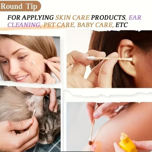 300 مسحة قطنية بأطراف دائرية وحلزونية، براعم قطنية صديقة للبيئة قابلة للتحلل مع أعواد خشبية قوية، أدوات توزيع قطنية سميكة للعناية الشخصية، 2.8 بوصة in Kuwait