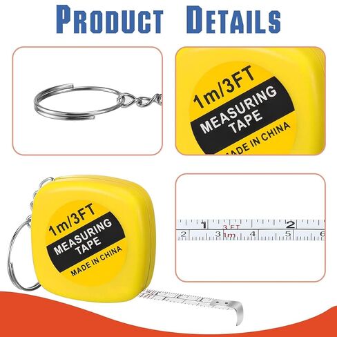 3Pcs Mini Tape Measure Keychain 1m/3ft Retractable with Slide Lock Metal Key Ring for DIY Office Travel Party Favors,3Color, Random in Kuwait