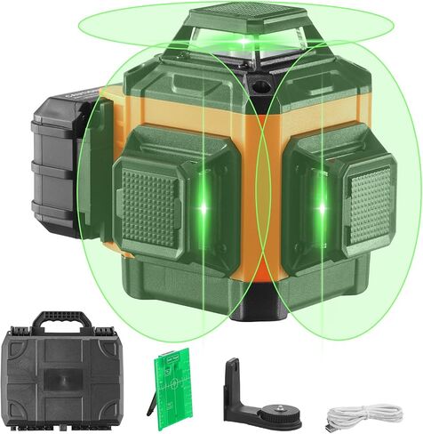 VEVOR 100ft Self Leveling Laser Level, Manual Green 3 x 360° Cross Line Laser, Manual Self-leveling Mode 12 Lines Laser, IP54 Waterproof 8h Continuous Working Time Line Laser in Kuwait