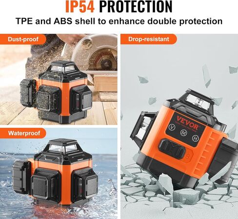 VEVOR 100ft Self Leveling Laser Level, Manual Green 3 x 360° Cross Line Laser, Manual Self-leveling Mode 12 Lines Laser, IP54 Waterproof 8h Continuous Working Time Line Laser in Kuwait