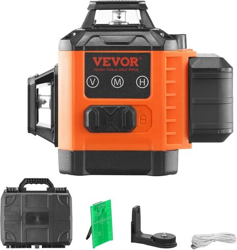 VEVOR 100ft Self Leveling Laser Level, Manual Green 3 x 360° Cross Line Laser, Manual Self-leveling Mode 12 Lines Laser, IP54 Waterproof 8h Continuous Working Time Line Laser in Kuwait