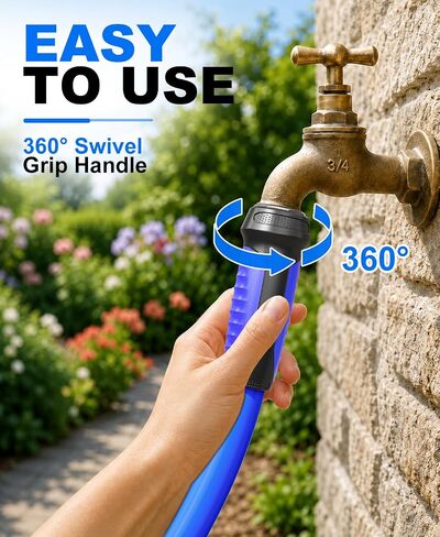 خرطوم مياه للحديقة من SPECILITE مقاس 50 قدمًا × 5/8 بوصة، أنبوب بتصميم منشوري مثلث خالٍ من التشابك شديد التحمل مع قبضة دوارة 360 درجة، مرن، خفيف الوزن ومضاد للتسرب، خراطيم مطاطية قابلة للانفجار 600 رطل لكل بوصة مربعة للبكرة، في الهواء الطلق، الفناء in Kuwait