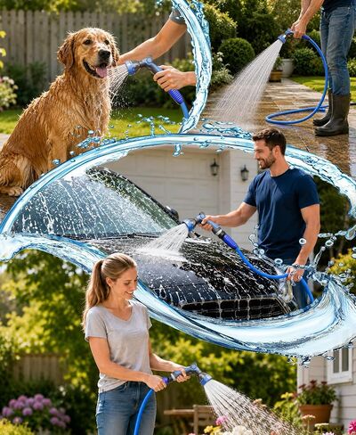 خرطوم مياه للحديقة من SPECILITE مقاس 50 قدمًا × 5/8 بوصة، أنبوب بتصميم منشوري مثلث خالٍ من التشابك شديد التحمل مع قبضة دوارة 360 درجة، مرن، خفيف الوزن ومضاد للتسرب، خراطيم مطاطية قابلة للانفجار 600 رطل لكل بوصة مربعة للبكرة، في الهواء الطلق، الفناء in Kuwait