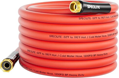خرطوم مياه حديقة SPECILITE 5 طبقات 5/8 بوصة ساخن/بارد 50 قدم، انفجار 1200 رطل لكل بوصة مربعة، -50 درجة فهرنهايت إلى 190 درجة فهرنهايت، مرن وخفيف الوزن، أنبوب مطاطي عالي التحمل مع تركيبات نحاسية 3/4 بوصة لجميع الأحوال الجوية في الهواء الطلق، ساحة، أحمر in Kuwait