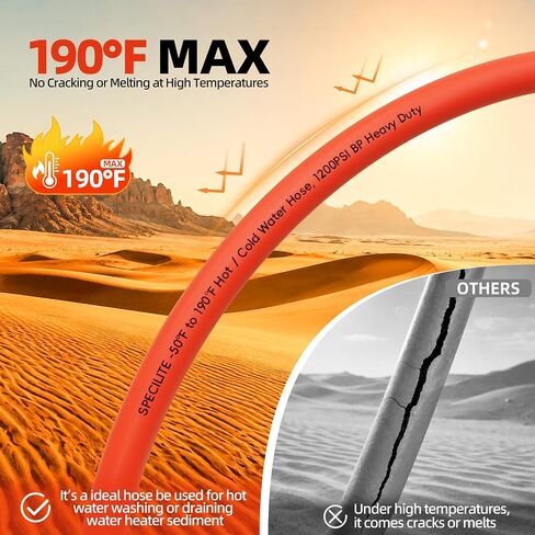 خرطوم مياه حديقة SPECILITE 5 طبقات 5/8 بوصة ساخن/بارد 50 قدم، انفجار 1200 رطل لكل بوصة مربعة، -50 درجة فهرنهايت إلى 190 درجة فهرنهايت، مرن وخفيف الوزن، أنبوب مطاطي عالي التحمل مع تركيبات نحاسية 3/4 بوصة لجميع الأحوال الجوية في الهواء الطلق، ساحة، أحمر in Kuwait