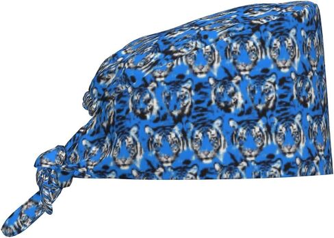 Cool Blue Tiger Print Scrub Caps Women Men, Nurse Cap Surgical Caps Scrub Hats for Women Men, Adjustable Working Cap with Sweatband in Kuwait