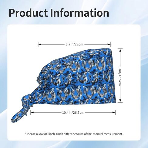 Cool Blue Tiger Print Scrub Caps Women Men, Nurse Cap Surgical Caps Scrub Hats for Women Men, Adjustable Working Cap with Sweatband in Kuwait