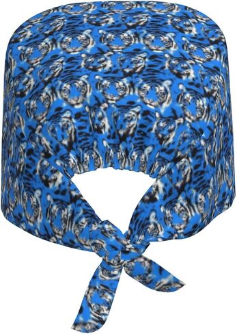 Cool Blue Tiger Print Scrub Caps Women Men, Nurse Cap Surgical Caps Scrub Hats for Women Men, Adjustable Working Cap with Sweatband in Kuwait
