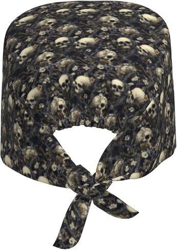 Skull Flower Vine Dark Print Scrub Caps Women Men, Nurse Cap Surgical Caps Scrub Hats for Women Men, Adjustable Working Cap with Sweatband in Kuwait