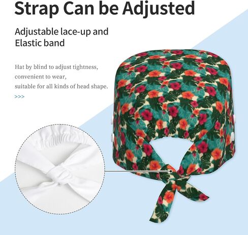 Colorful Tropical Flowers Print Scrub Caps Women Men, Adjustable Nurse Cap Surgical Caps Scrub Hats for Women Men, Working Cap with Buttons for Hanging Face Masks in Kuwait