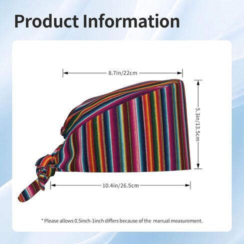 Rainbow Serape Design Print Scrub Caps Women Men, Nurse Cap Surgical Caps Scrub Hats for Women Men, Adjustable Working Cap with Sweatband in Kuwait