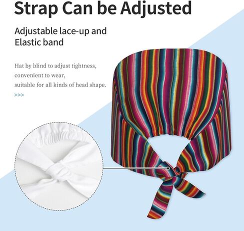 Rainbow Serape Design Print Scrub Caps Women Men, Nurse Cap Surgical Caps Scrub Hats for Women Men, Adjustable Working Cap with Sweatband in Kuwait