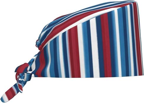 Blue Red Patriotic Stripes C Print Scrub Caps Women Men, Nurse Cap Surgical Caps Scrub Hats for Women Men, Adjustable Working Cap with Sweatband in Kuwait