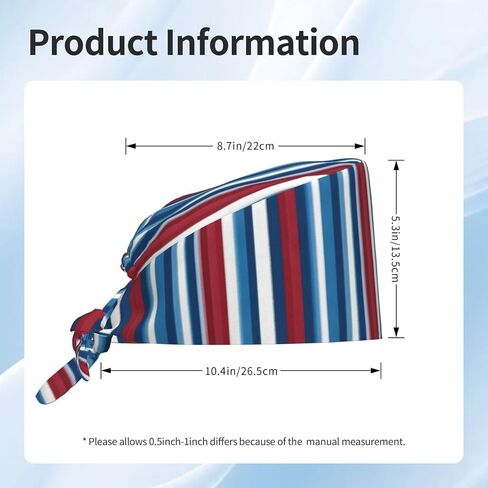 Blue Red Patriotic Stripes C Print Scrub Caps Women Men, Nurse Cap Surgical Caps Scrub Hats for Women Men, Adjustable Working Cap with Sweatband in Kuwait