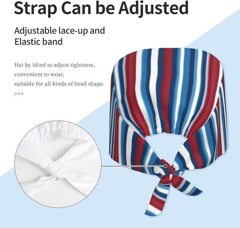 Blue Red Patriotic Stripes C Print Scrub Caps Women Men, Nurse Cap Surgical Caps Scrub Hats for Women Men, Adjustable Working Cap with Sweatband in Kuwait