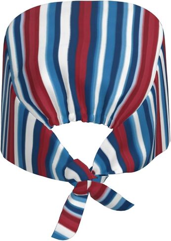 Blue Red Patriotic Stripes C Print Scrub Caps Women Men, Nurse Cap Surgical Caps Scrub Hats for Women Men, Adjustable Working Cap with Sweatband in Kuwait