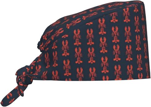 Retro Red Lobster B Print Scrub Caps Women Men, Nurse Cap Surgical Caps Scrub Hats for Women Men, Adjustable Working Cap with Sweatband in Kuwait