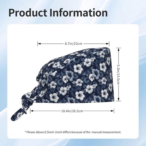Navy Blue Tropical Flowers Print Scrub Caps Women Men, Nurse Cap Surgical Caps Scrub Hats for Women Men, Adjustable Working Cap with Sweatband in Kuwait