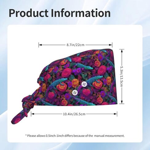 Tropical Floral Neon Crocodile Print Scrub Caps Women Men, Adjustable Nurse Cap Surgical Caps Scrub Hats for Women Men, Working Cap with Buttons for Hanging Face Masks in Kuwait