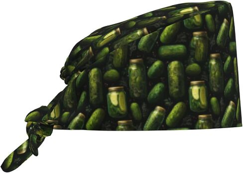 Realistic Pickled Cucumbers A Print Scrub Caps Women Men, Nurse Cap Surgical Caps Scrub Hats for Women Men, Adjustable Working Cap with Sweatband Black in Kuwait