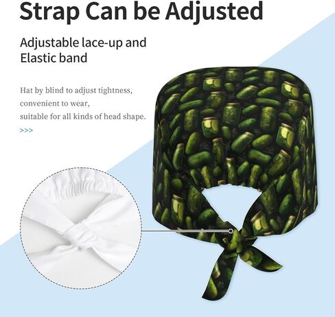Realistic Pickled Cucumbers A Print Scrub Caps Women Men, Nurse Cap Surgical Caps Scrub Hats for Women Men, Adjustable Working Cap with Sweatband Black in Kuwait