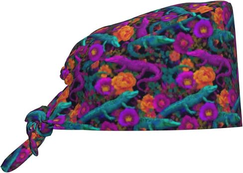 Tropical Floral Colorful Crocodile Print Scrub Caps Women Men, Nurse Cap Surgical Caps Scrub Hats for Women Men, Adjustable Working Cap with Sweatband in Kuwait