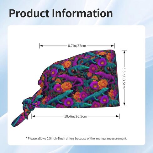Tropical Floral Colorful Crocodile Print Scrub Caps Women Men, Nurse Cap Surgical Caps Scrub Hats for Women Men, Adjustable Working Cap with Sweatband in Kuwait
