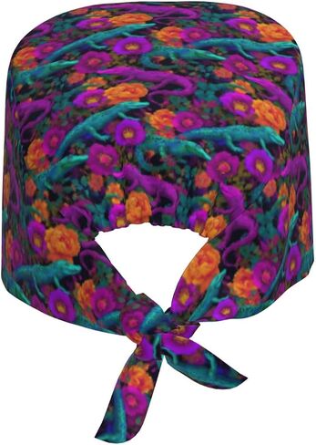 Tropical Floral Colorful Crocodile Print Scrub Caps Women Men, Nurse Cap Surgical Caps Scrub Hats for Women Men, Adjustable Working Cap with Sweatband in Kuwait