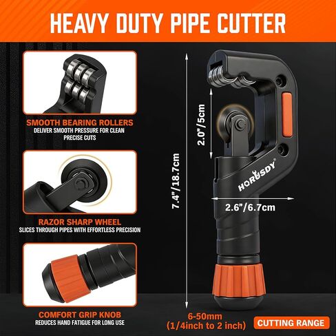 HORUSDY 4-Piece Ultimate Tube Cutter Set, Heavy Duty Pipe Cutter 1/4"-2", Mini Tubing Cutter 1/8"-7/8", Deburring Tool & Inner Outer Reamer for Copper, PVC, Aluminum Plumbing & HVAC Pipes in Kuwait