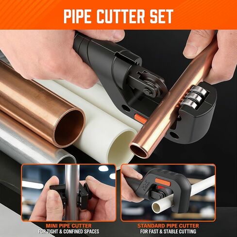 HORUSDY 4-Piece Ultimate Tube Cutter Set, Heavy Duty Pipe Cutter 1/4"-2", Mini Tubing Cutter 1/8"-7/8", Deburring Tool & Inner Outer Reamer for Copper, PVC, Aluminum Plumbing & HVAC Pipes in Kuwait