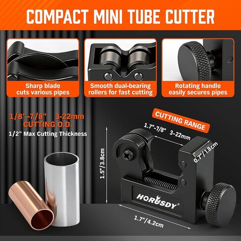 HORUSDY 4-Piece Ultimate Tube Cutter Set, Heavy Duty Pipe Cutter 1/4"-2", Mini Tubing Cutter 1/8"-7/8", Deburring Tool & Inner Outer Reamer for Copper, PVC, Aluminum Plumbing & HVAC Pipes in Kuwait