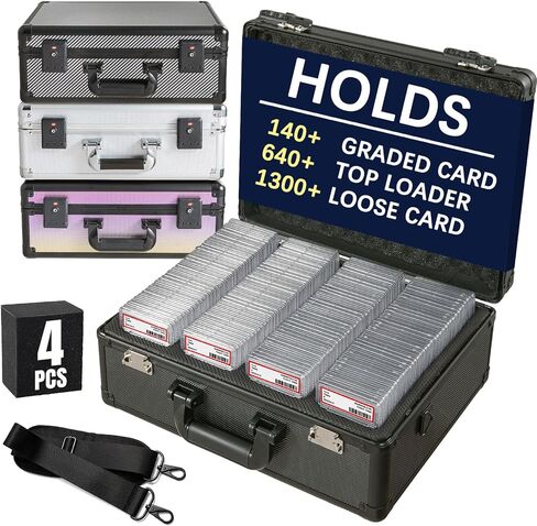 Graded Card Storage Box – Aluminum Alloy Trading Cards Storage Box with Combination Lock - Holds 140+ Graded Cards, Sports Card Case, Fits PSA, CSG, BGS (Black) in Kuwait