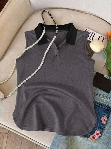 Women's Breathable Sleeveless Golf Polo Shirts Moisture Wicking Contrast Collar Quick Dry Tennis Tops in Kuwait