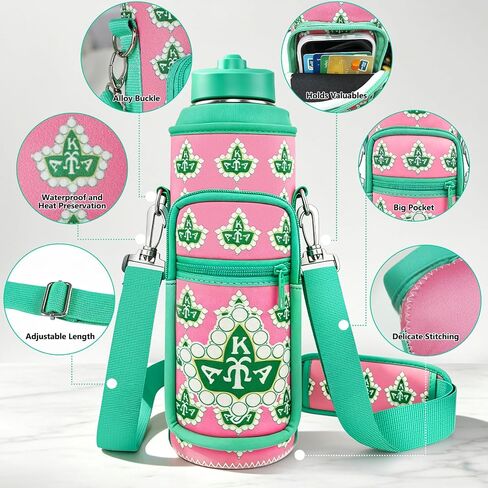 Sorority Gifts Water Bottle Carrier Bag with Adjustable Strap and Phone Pocket for 20-32 oz Bottles, Neoprene Water Bottle Sling Bag Sleeve Holder Carrier for Walking Hiking Gym in Kuwait