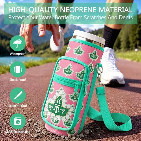 Sorority Gifts Water Bottle Carrier Bag with Adjustable Strap and Phone Pocket for 20-32 oz Bottles, Neoprene Water Bottle Sling Bag Sleeve Holder Carrier for Walking Hiking Gym in Kuwait