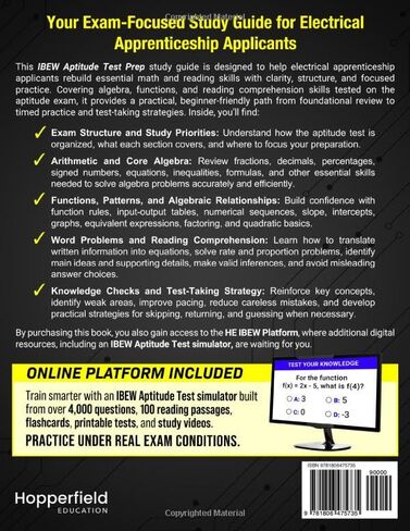 IBEW Aptitude Test Prep: Exam-Focused Study Guide for Electrical Apprenticeship Applicants with Algebra, Functions, Reading Comprehension, Clear Explanations, Timed Mock Tests & Online Tools in Kuwait