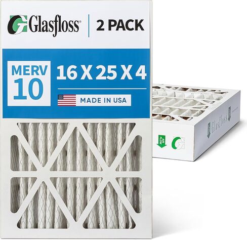 مرشحات هواء فرن التيار المتردد مقاس 16x25x4 MERV 10 مطوية مقاس 4 بوصات من Glasfloss. عبوة من قطعتين | الحجم الدقيق: 15-1/2 × 24-1/2 × 3-3/4، التقييم: MERV 10، MPR 800، FPR 7، إطار متين عالي التحمل، صنع في الولايات المتحدة الأمريكية in Kuwait
