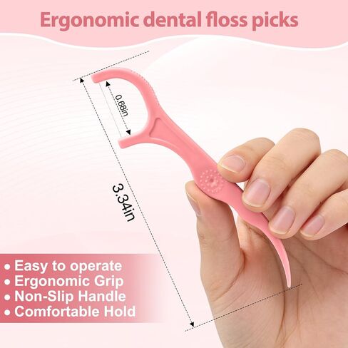 Floss Picks 300 Count Portable Dental Floss Sticks For Teeth Cleaning Dual Function Disposable Dental Floss Picks Comfortable Ergonomic Handle Tooth Picks Flossers 6 Travel Cases Pink in Kuwait