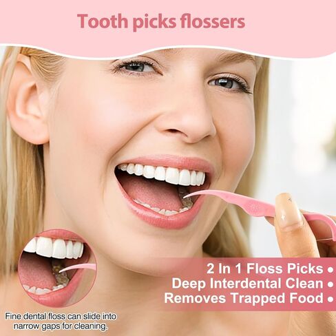 Floss Picks 300 Count Portable Dental Floss Sticks For Teeth Cleaning Dual Function Disposable Dental Floss Picks Comfortable Ergonomic Handle Tooth Picks Flossers 6 Travel Cases Pink in Kuwait