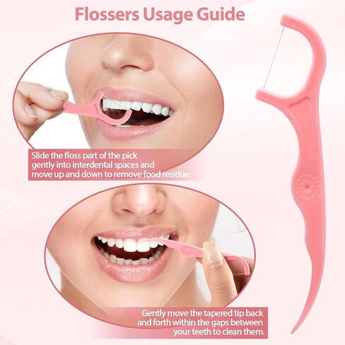 Floss Picks 300 Count Portable Dental Floss Sticks For Teeth Cleaning Dual Function Disposable Dental Floss Picks Comfortable Ergonomic Handle Tooth Picks Flossers 6 Travel Cases Pink in Kuwait