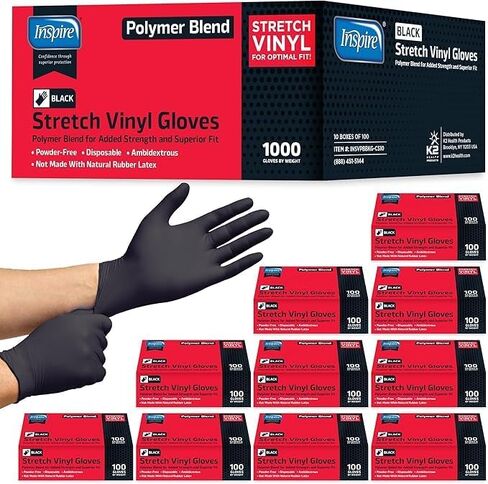 Inspire Black Vinyl Disposable Gloves | Cleaning Gloves, Food Prep, Cooking Home | Black Gloves Disposable Latex Free in Kuwait