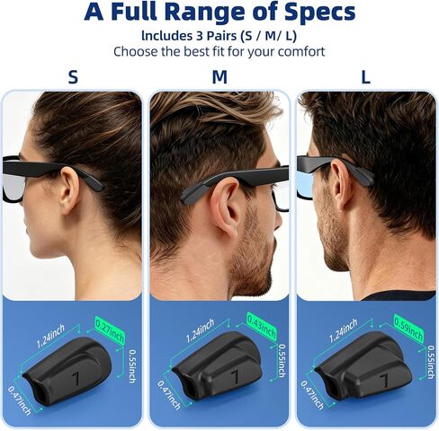 مقابض أذن للنظارات بثلاثة أحجام متوافقة مع Ray Ban Meta (الجيل 1 و2) Wayfarer/Skyler/Headliner/Blazer/Scriber، وسائد أذن من السيليكون المضادة للانزلاق لملحقات مقابض النظارات الذكية Meta AI in Kuwait