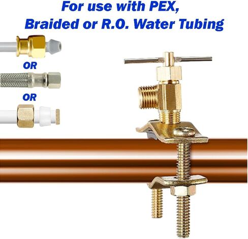 Self Piercing Saddle Valve Kit, 1/4" Brass Compression Needle Valve for 3/8" to 3/4" Pipe Diameter and Compression Hardware Kit for potable water in Kuwait