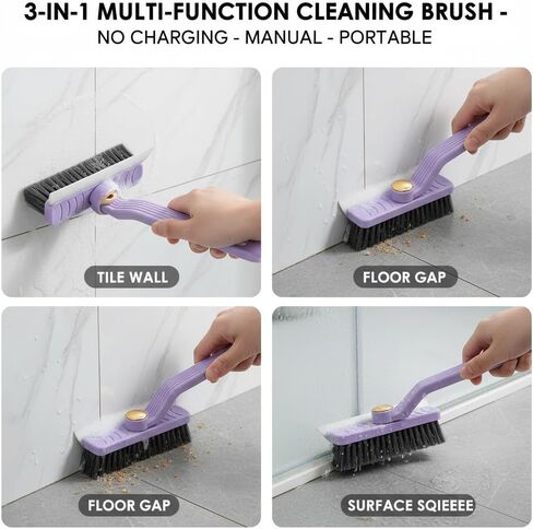 3-in-1 Multi-Purpose Cleaning Brush with Rotating, Reusable Plastic Handle, Uncharged Manual Operation, Portable Gap Scrubber for Bathroom and Kitchen Tile, Wall and Floor Cleaning in Saudi Arabia