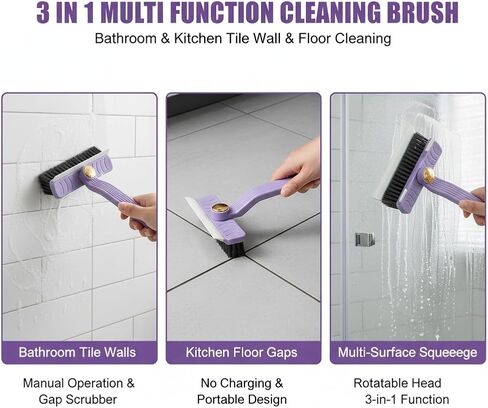 3-in-1 Multi-Purpose Cleaning Brush with Rotating, Reusable Plastic Handle, Uncharged Manual Operation, Portable Gap Scrubber for Bathroom and Kitchen Tile, Wall and Floor Cleaning in Saudi Arabia
