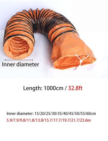 خرطوم قناة PVC قابل للسحب مع حبل قابل للتعديل وحلقة على شكل حرف D - درجة حرارة عالية، خرطوم تهوية مرن مثبط للهب لمروحة العادم، والتهوية، والاستخدام الصناعي والسكني (35 × 1000 سم) in Kuwait