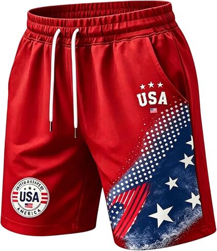 FQZWONG Men Shorts Summer Hiking Trousers Casual Gym Shorts Patriotic Stretch Short Pant 4th of July Sport Pants with Pocket in Kuwait