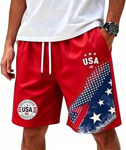 FQZWONG Men Shorts Summer Hiking Trousers Casual Gym Shorts Patriotic Stretch Short Pant 4th of July Sport Pants with Pocket in Kuwait